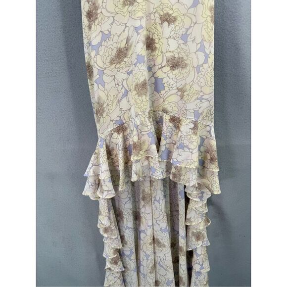 Belle Bagley Mischka Womens Cream Lilac Floral Halter Hi-Low Maxi Dress Size 6 - Picture 6 of 14